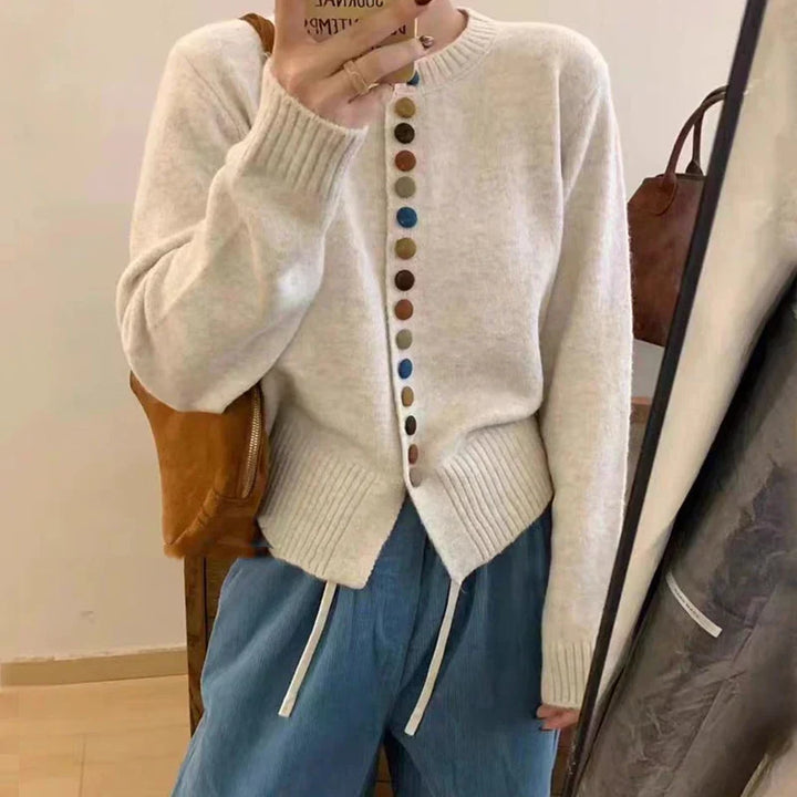Women's Audrey Multicolor Button Knit Cardigan - Playful & Cozy