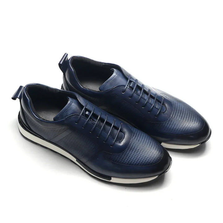 Men's Woven Leather Sneakers – Hand-Burnished Smart-Casual Trainers