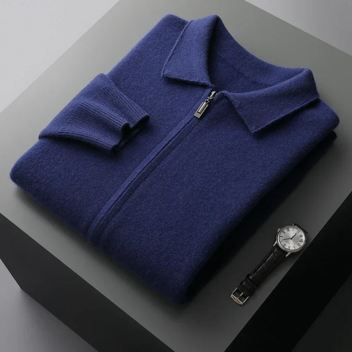 Men's Cashmere Zip Cardigan – Collared Knit with Pockets