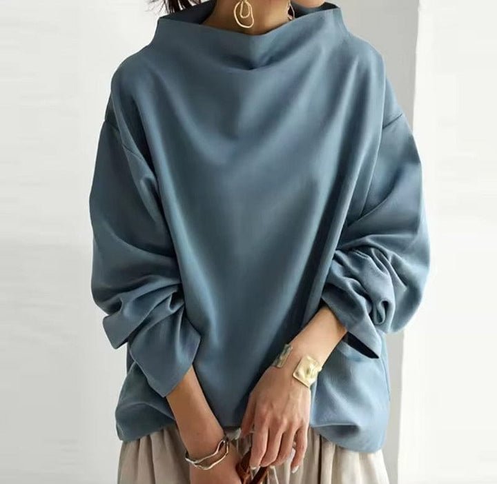 Women's High Neck Relaxed Blouse - Effortless Elegance