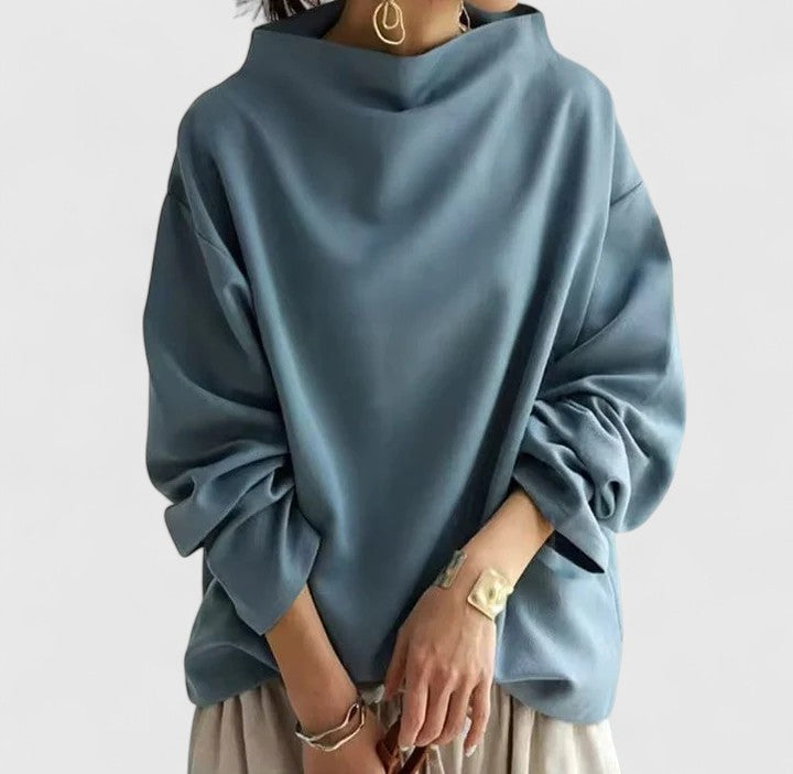 Women's Relaxed Drape Blouse – Wide Boat Neck & Flowy Fit