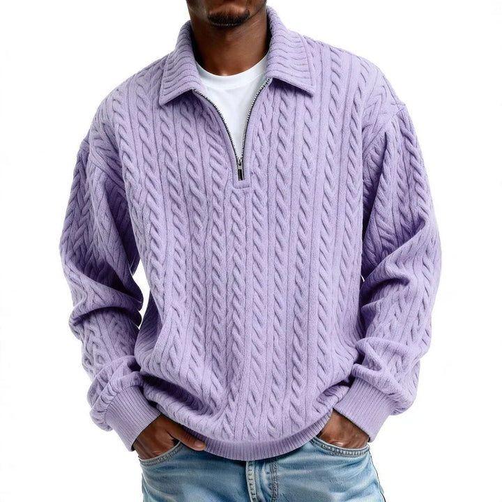 Men's Cable-Knit Quarter-Zip Jumper – Spread Collar Knitwear