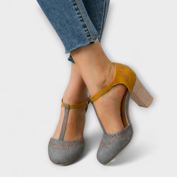 Women's Leather T-Strap Heels - Orthopedic Comfort