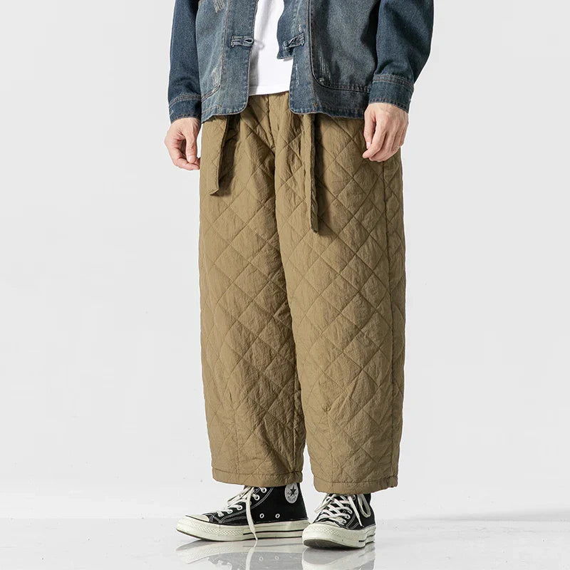Men's Quilted Nylon Trousers – Lightweight Wide-Leg Warmth