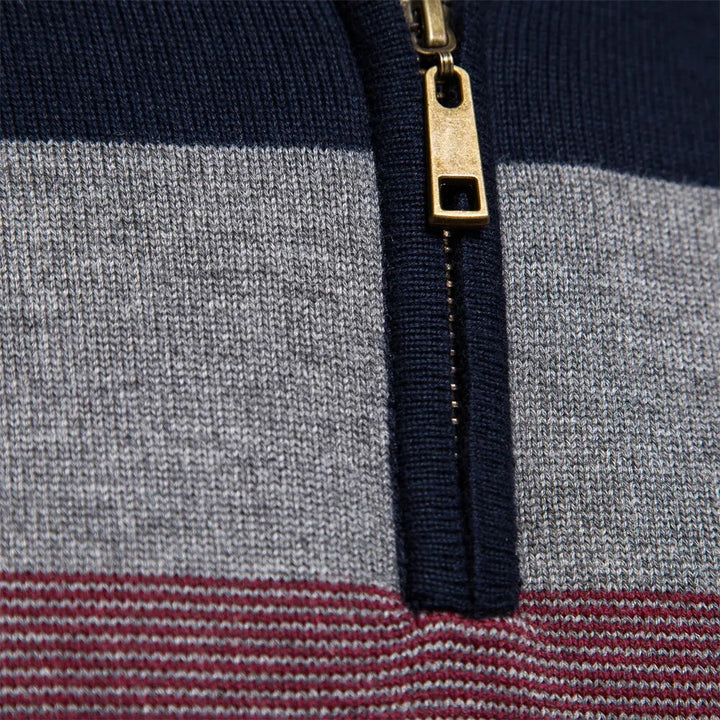 Men's Cotton Quarter-Zip Jumper – Striped Stretch Knit