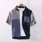 Men's Cotton Blend Shirt – Short Sleeve Panel Design, Chest Pocket