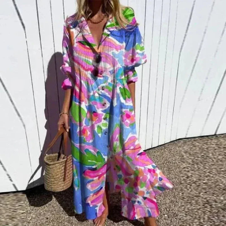 Women's Colorful Floral Relaxed Dress - Effortless Everyday Style