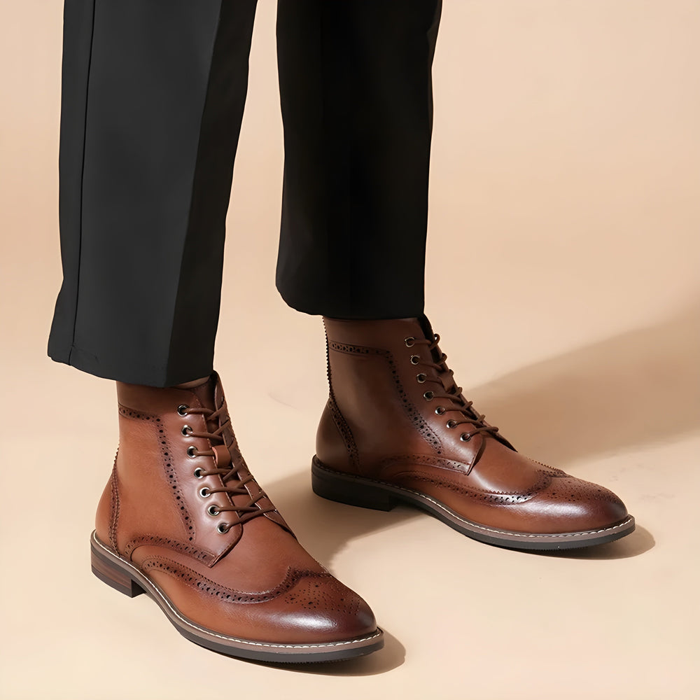 Men's Leather Wingtip Brogue Boots – Smart Everyday Wear