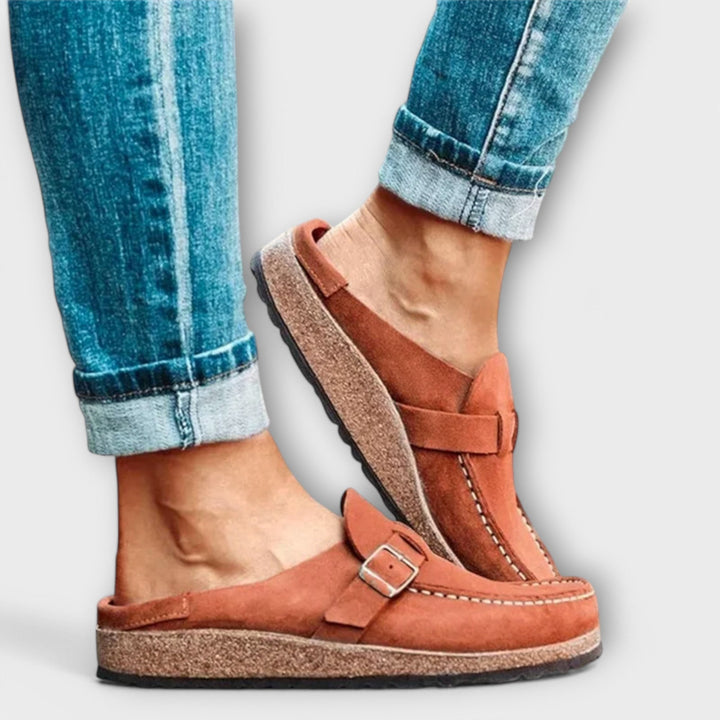 Women's Orthopedic Moccasins with Decorative Buckle - Everyday Comfort