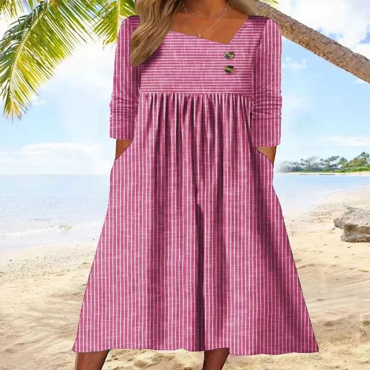 Women's Striped Cotton Midi Dress - Relaxed Elegance