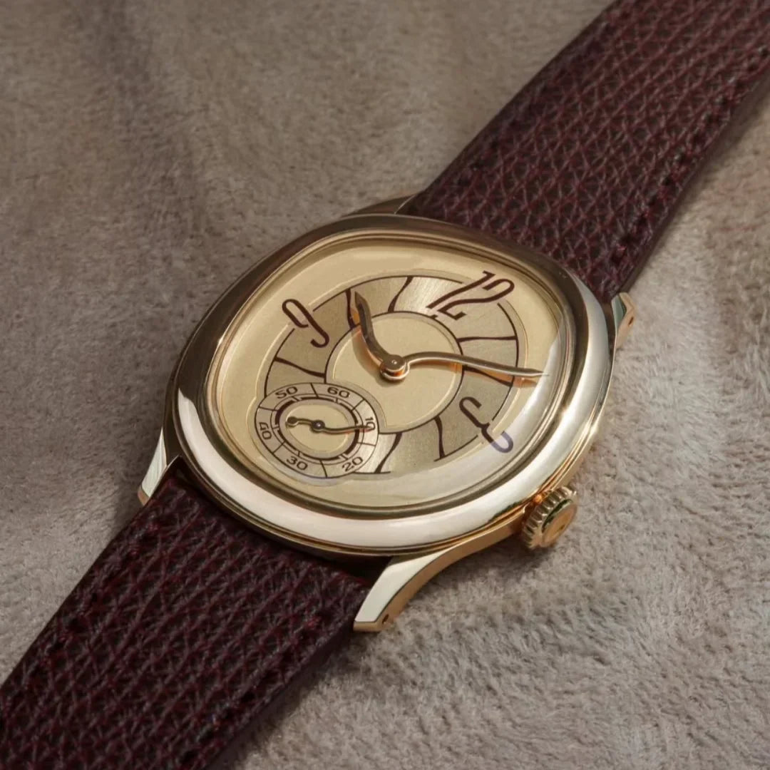 Men's Automatic Watch – Art Deco Spiral Dial Leather Strap