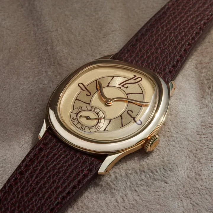 Men's Automatic Watch – Art Deco Spiral Dial Leather Strap