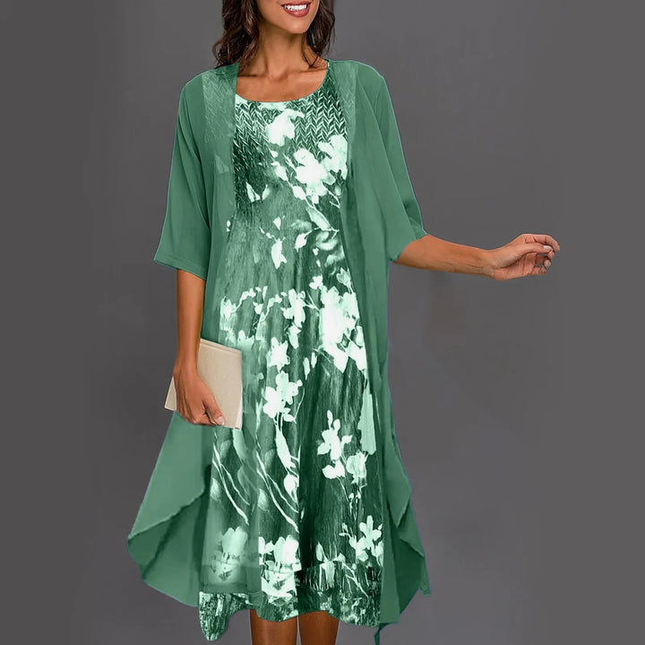 Women's Printed Graceful Dress Set - Flowing Two-Piece
