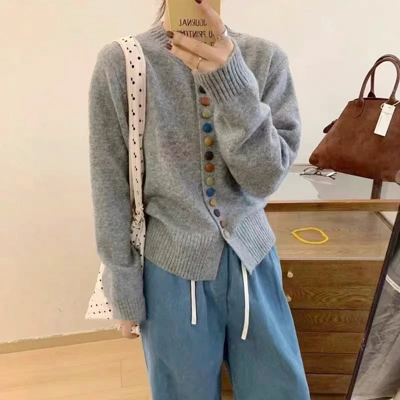 Women's Audrey Multicolor Button Knit Cardigan - Playful & Cozy