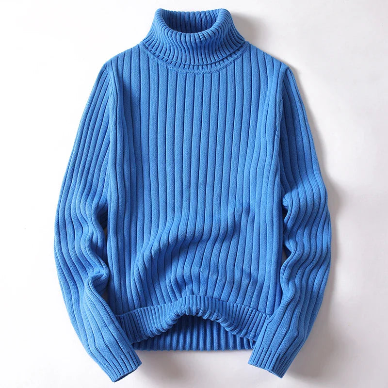 Men's Ribbed Knit Turtleneck Jumper – Heavy Roll Neck