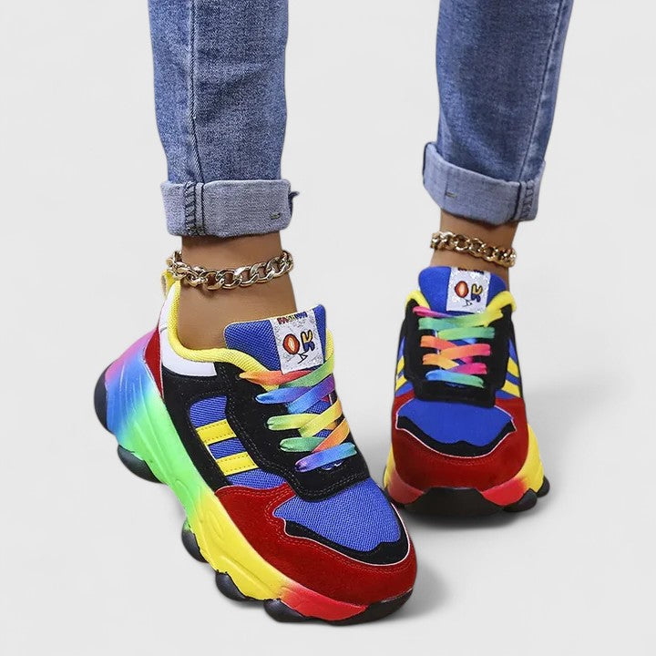 Women's Chunky Rainbow Platform Sneakers - Bold Color Block