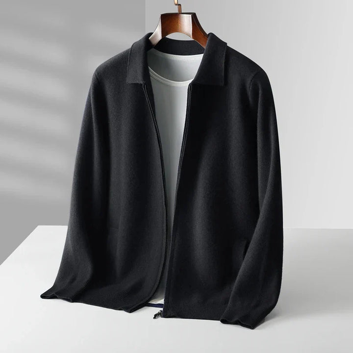 Men's Cashmere Zip Cardigan – Collared Knit with Pockets