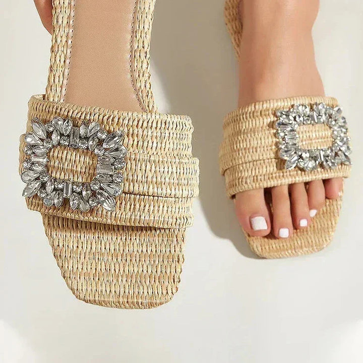 Women's Square-Toe Crystal Flats - Effortless Chic Style
