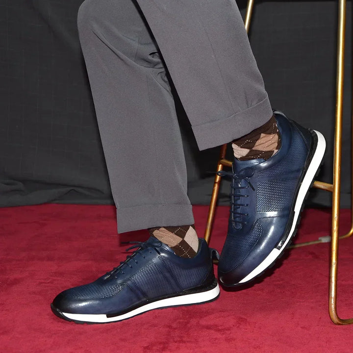 Men's Woven Leather Sneakers – Hand-Burnished Smart-Casual Trainers