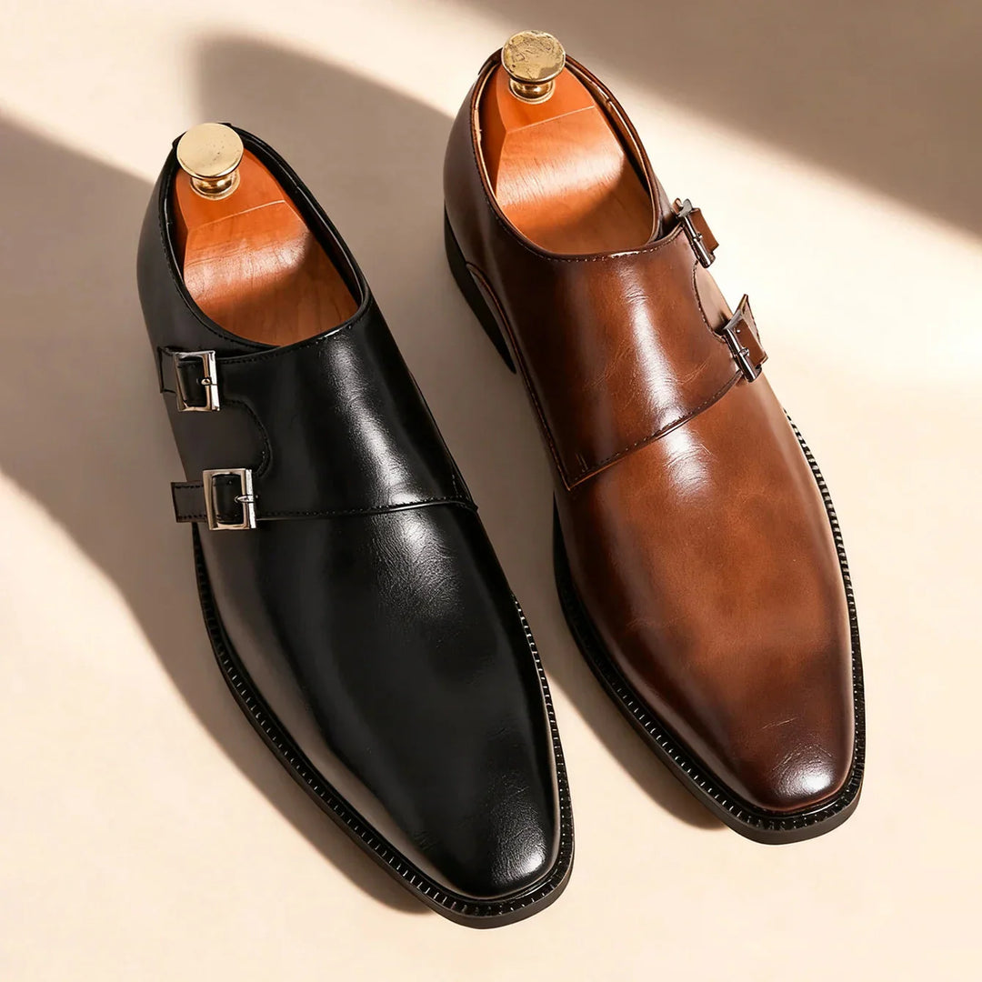 Men's Leather Monk Strap Loafers – Smart Casual Dress Shoes