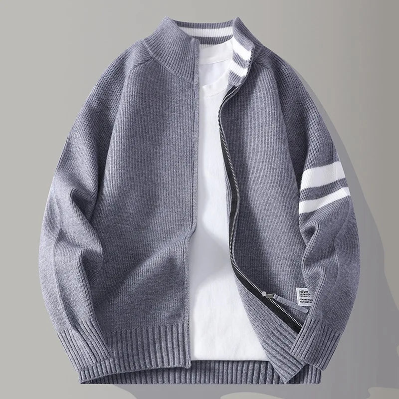 Men's Wool-Blend Zip Sweater - Varsity Knit Jumper Layer