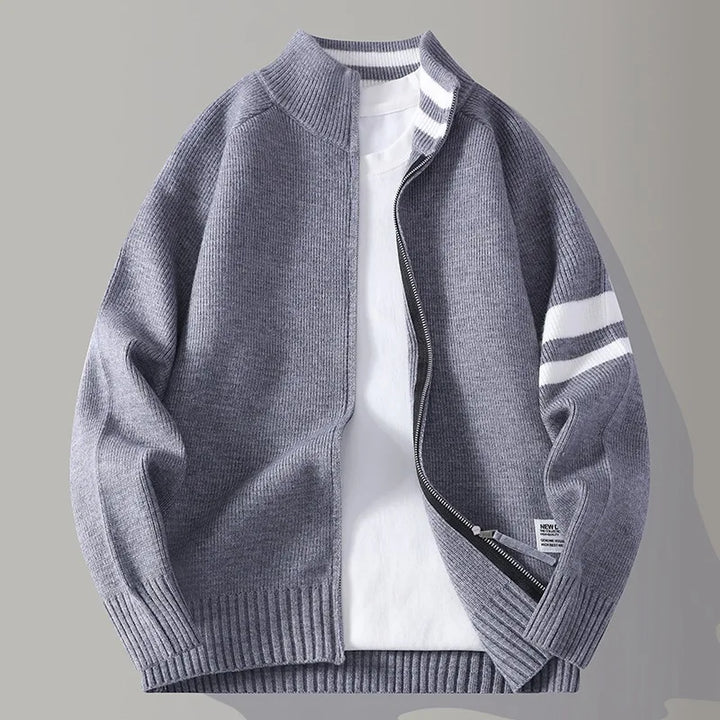 Men's Wool-Blend Zip Sweater - Varsity Knit Jumper Layer