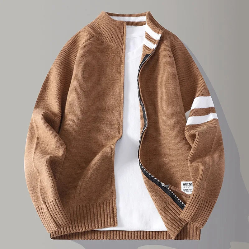 Men's Wool-Blend Zip Sweater - Varsity Knit Jumper Layer