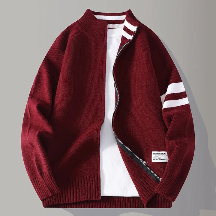 Men's Wool-Blend Zip Sweater - Varsity Knit Jumper Layer