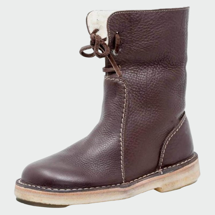 Women's Wool-Lined Waterproof Leather Ankle Boots - Winter Boots