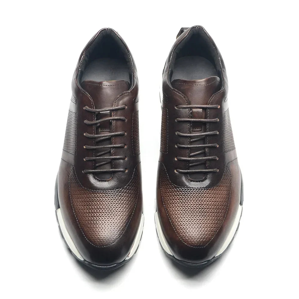 Men's Woven Leather Sneakers – Hand-Burnished Smart-Casual Trainers