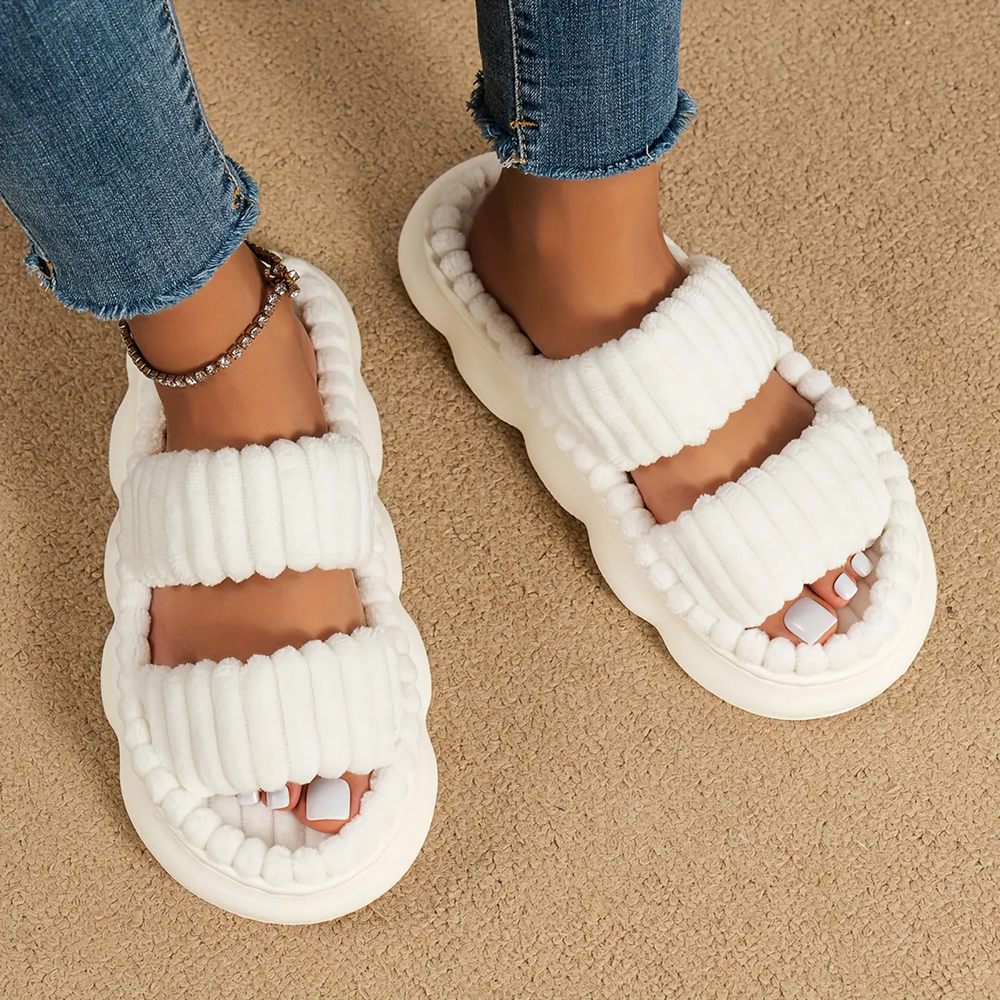 Women's Corduroy Slippers – Cushioned EVA Sole House Shoes