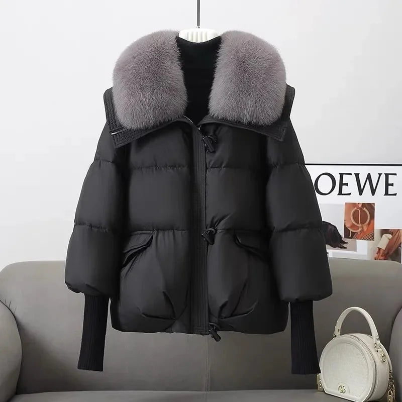 Women's Quilted Puffer Jacket with Faux Fur Collar – Winter Warmth