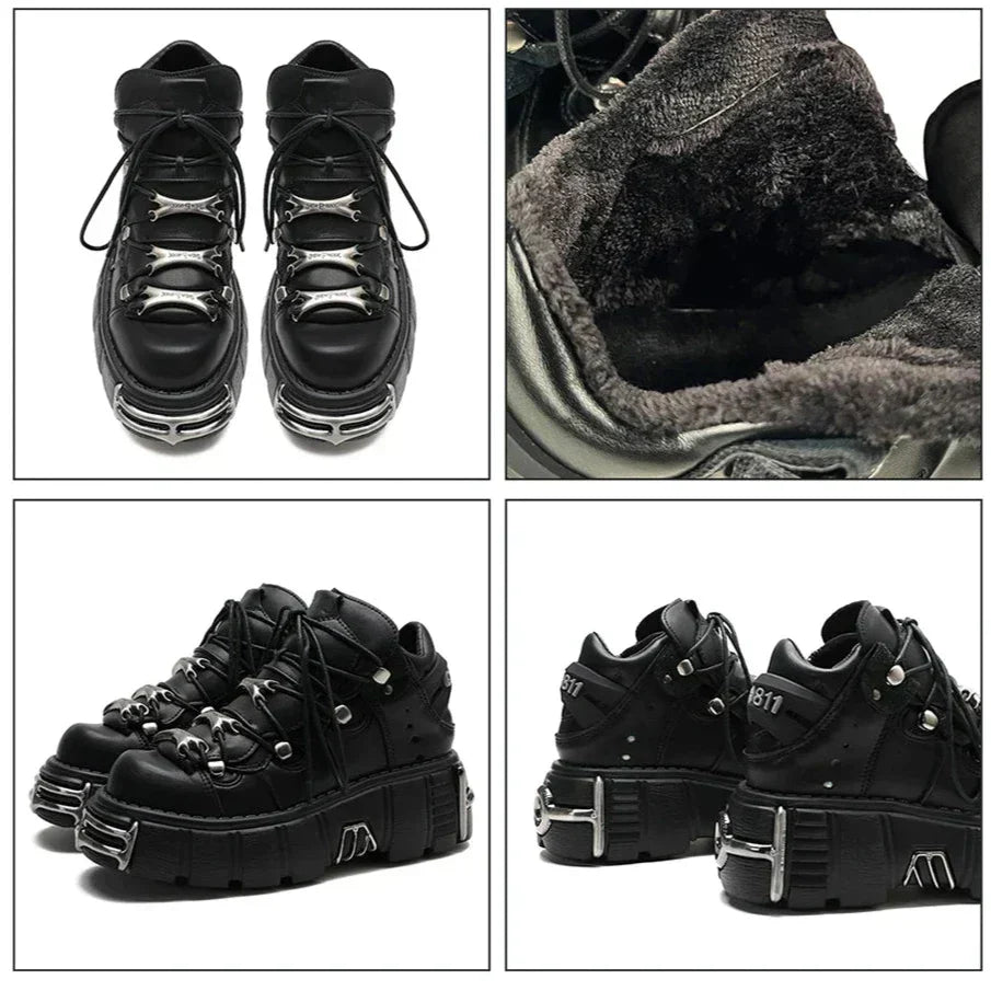 Women's Punk Ankle Boots - Edgy Platform with Lace-Up Detail