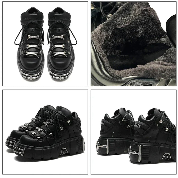 Women's Punk Ankle Boots - Edgy Platform with Lace-Up Detail