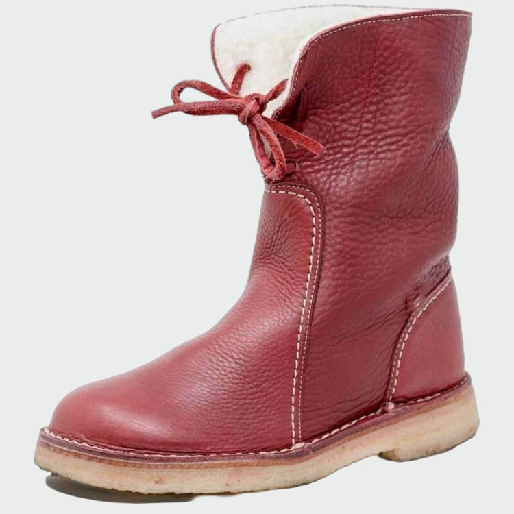 Women's Wool-Lined Waterproof Leather Ankle Boots - Winter Boots