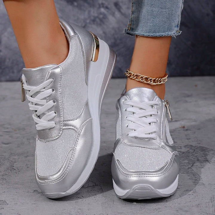 Women's Metallic Platform Sneakers - Sleek & Cushioned