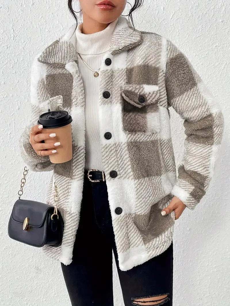 Women's Cozy Button-Up Jacket - Soft, Warm, and Versatile