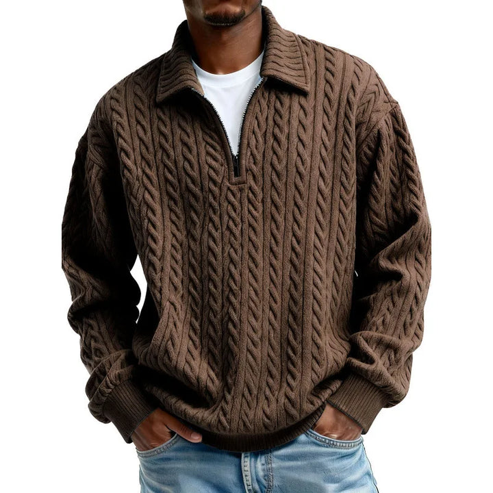 Men's Cable-Knit Quarter-Zip Jumper – Spread Collar Knitwear