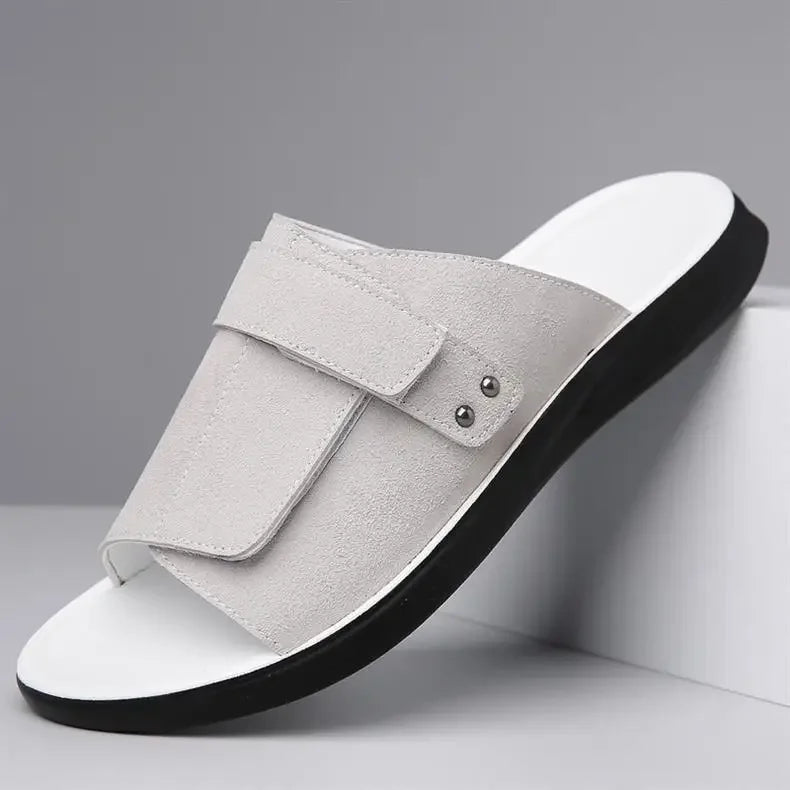 Men's Suede Leather Sandals – Cushioned Footbed – Adjustable Strap
