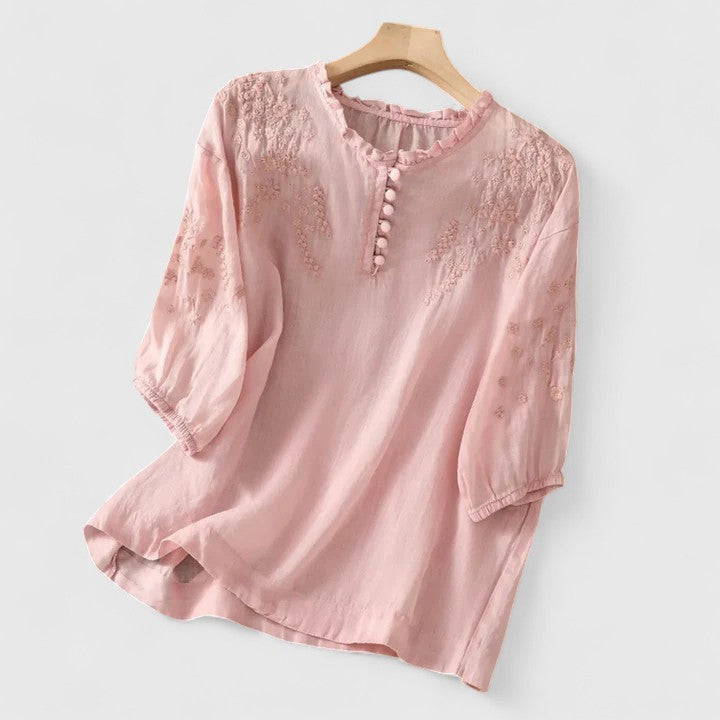 Women's Embroidered Button Blouse - Effortless Day-to-Night Charm