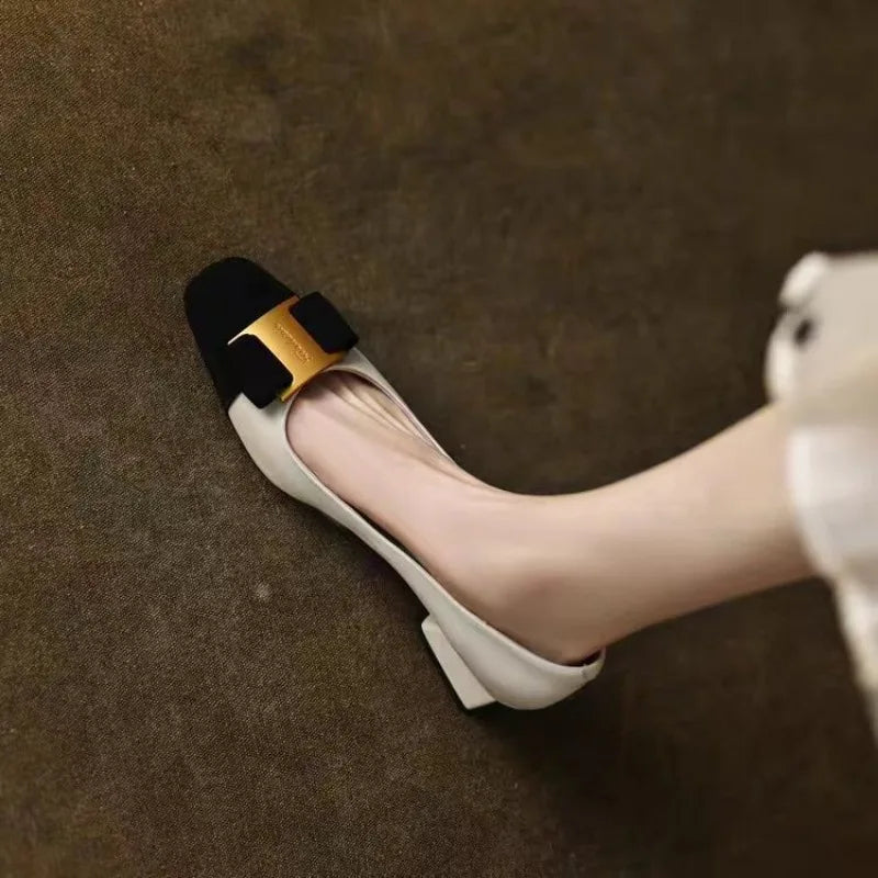 Women's Silk Flats with Square Buckle - Effortless Elegance