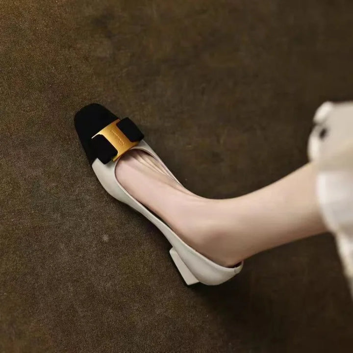 Women's Silk Flats with Square Buckle - Effortless Elegance