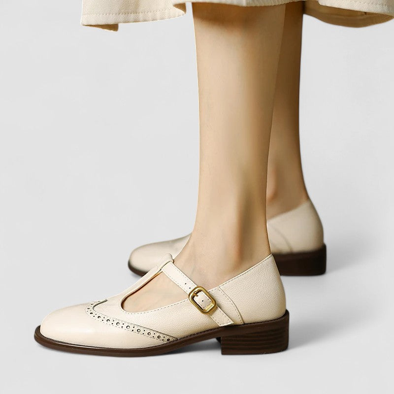 Women's Leather T-Strap Mary Jane Shoes - Classic & Comfortable