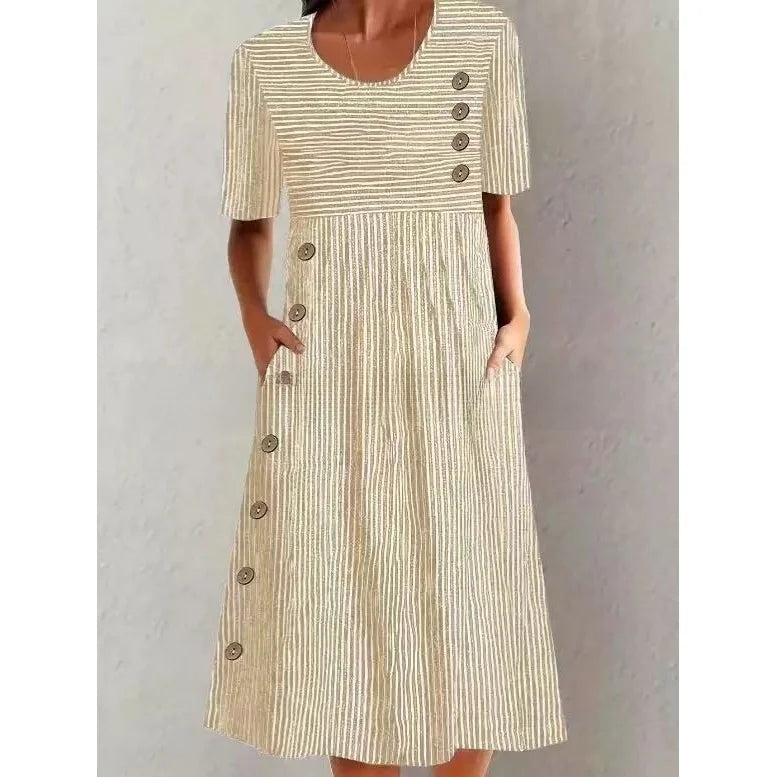Women's Striped Cotton Midi Dress - Effortless Warm-Weather Style