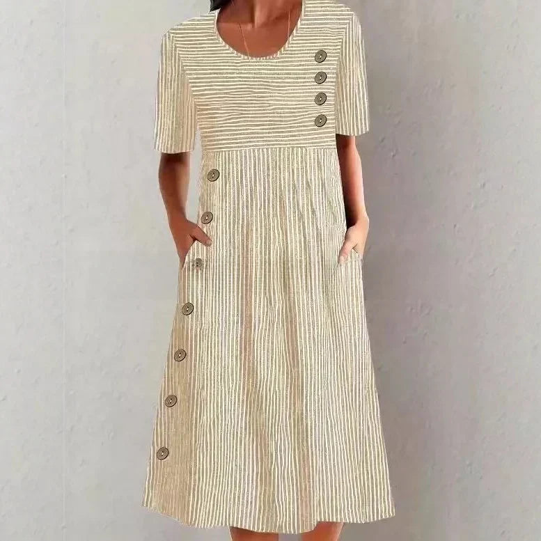 Women's Striped Cotton Midi Dress - Effortless Warm-Weather Style
