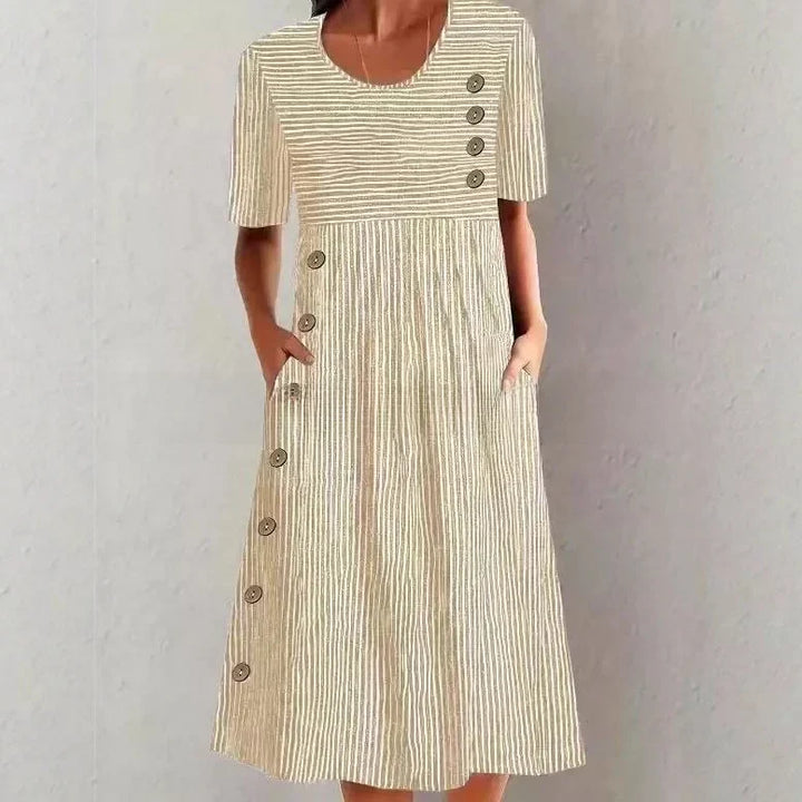 Women's Striped Cotton Midi Dress - Effortless Warm-Weather Style