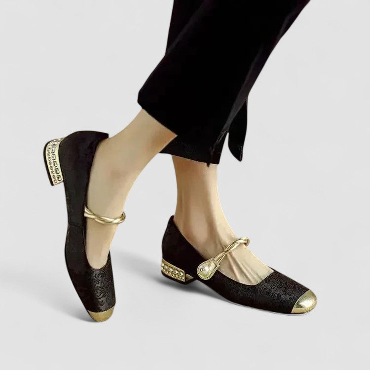 Women's Mary Jane Dress Shoes with Low Block Heel - Vintage Charm