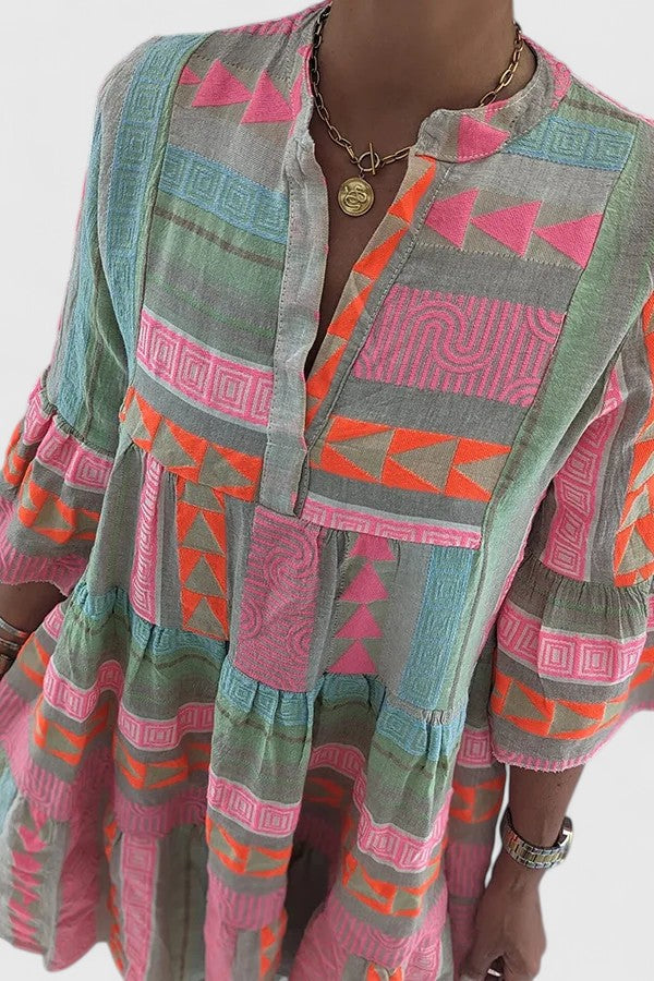 Women's Multicolor Boho Swing Dress - Effortless Everyday Charm