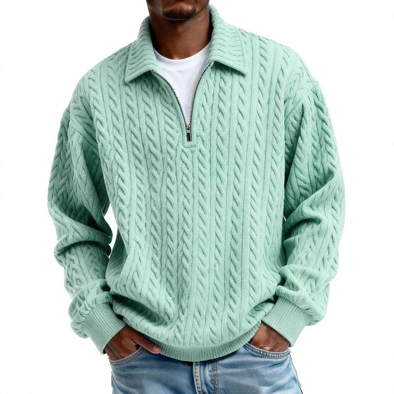 Men's Cable-Knit Quarter-Zip Jumper – Spread Collar Knitwear