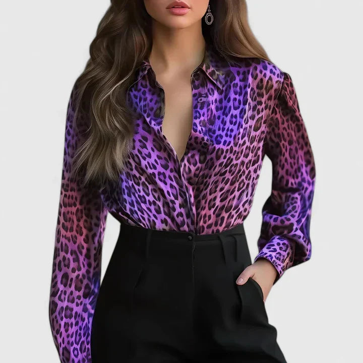 Women's Snake Print Lapel Blouse - Versatile for Office & Evening